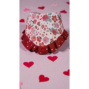 Floral Pet Bandana – Red & Pink Heart Print with Ruffle Trim